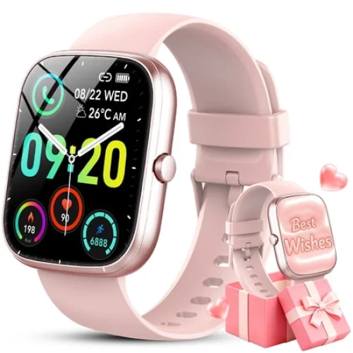 Smart Watch Fits for Android and iPhone, IP68 Waterproof Smartwatch for Women Men 100+ Sports Modes 1.91-inch Fitness Tracker, Smart Watch with Bluetooth Call(Answer/Make Calls), for Gift Pink
