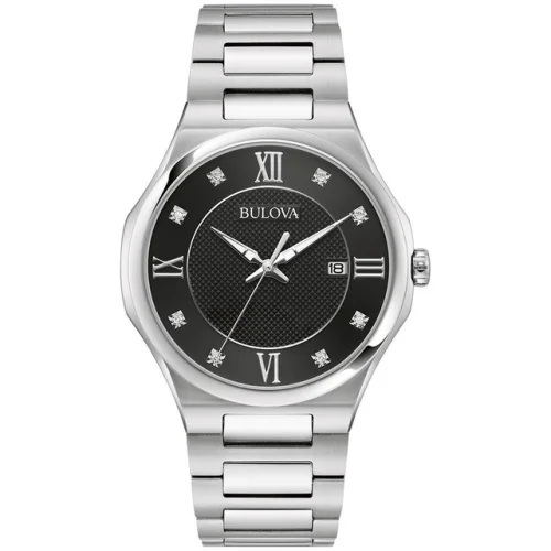 Bulova Men's Diamond Marker Black Silver Chronograph Quartz Watch 42MM 96D156