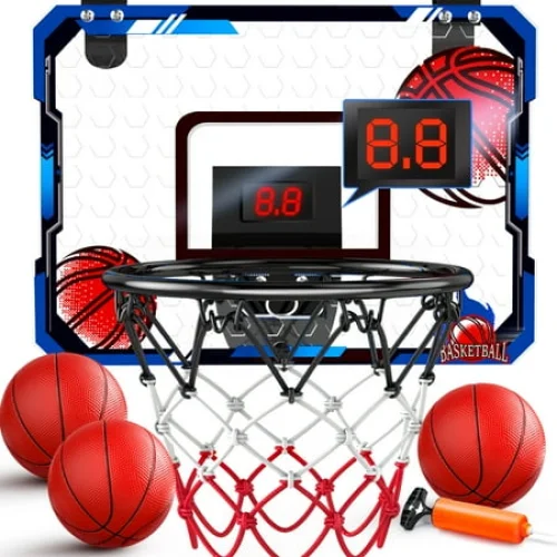 JoyStone Indoor Basketball Hoop for Kids, Mini Basketball Hoop with Electronic Scoreboard and Sounds, Over The Door Basketball Hoop 3 Balls for Kids & Adults, Blue