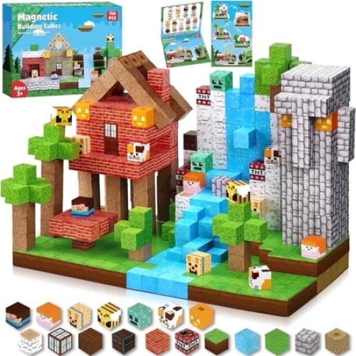 Annexfun 150PCS Magnetic Blocks - Magnetic Building Blocks, Magnet Cubes Toys Stacking, Build Forest World Set, STEM Montessori Sensory Toys for Kids Boys Girls Ages 3-5 6-8 Easter Birthday Gifts