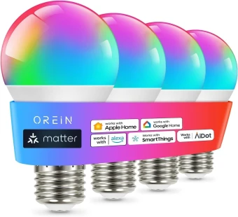 4-Pack OREiN Matter Smart Light Bulb, Smart Light Bulbs Work with Apple Home