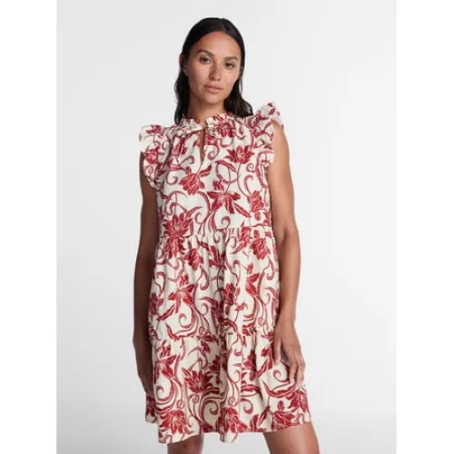 Time and Tru Women's and Women's Plus Tiered Cotton Mini Dress with Flutter Sleeves, Sizes XS-4X