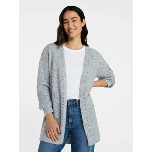 Time and Tru Women's Open Front Cardigan Sweater with Long Sleeves, Sizes XS-XXXL