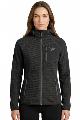 Reebok Womens Zip-Up Honeycomb Fleece Jacket, Black, M