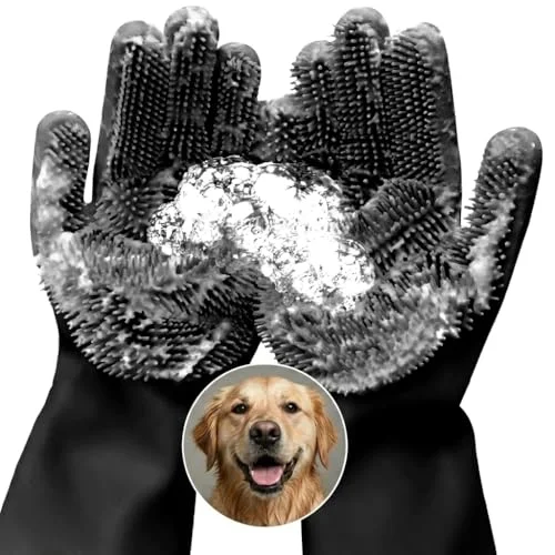 Cat and Dog Shampoo Gloves with 3000 Soft Bristles &ndash; 2-in-1 Dog Bath Gloves 11.6", Durable Silicone, Saves Shampoo | Massage, Grooming & Clean Wet or Dry &ndash; Made for Every Breed and Coat Style (Black)