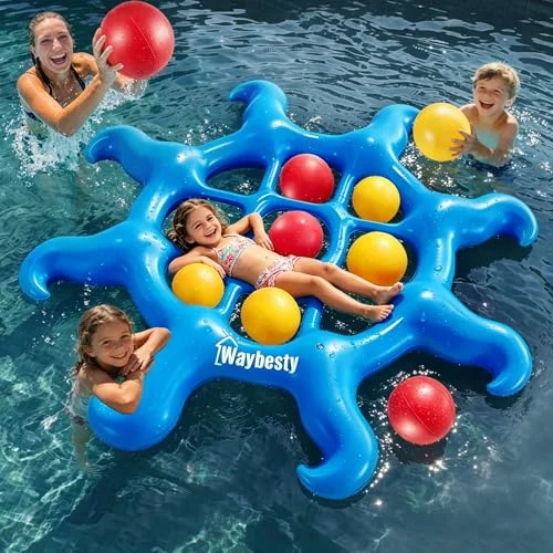 Pool Toys Game Set - Giant Inflatable Tic Tac Toe Pool Games for Adults Kids，Fun Pool Toys Pool Cornhole for 4-12, Family Pool Party Games with 10 Balls for Swimming Pool, Beach, Yards Outdoor