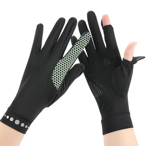 Bawnhaw Sun Protection Driving Gloves for Women Men UV Protection 2-Fingers-Flip Full Finger Ice-Silk Lightweight Breathable Summer Gloves for Cycling, Fishing