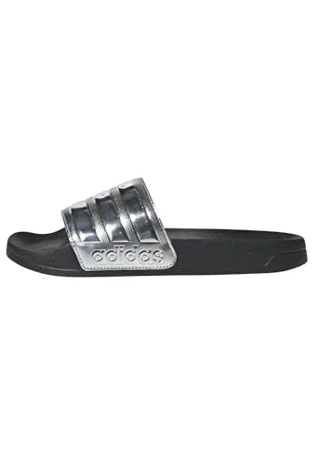adidas Unisex-Adult Adilette Shower, Black/Silver Metallic/Silver Metallic, 10
