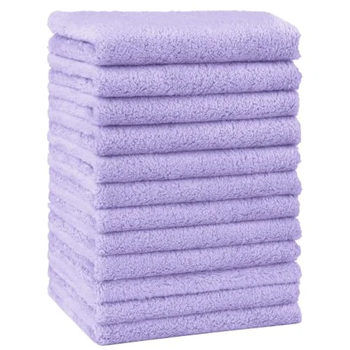 HOMEXCEL Baby Washcloths 12 Pack-Microfiber Coral Fleece Baby Bath Face Towel 7 x 9 Inch Extra Absorbent Soft Burp Cloth and Wash Cloths for Newborn-Infants and Toddlers,Purple