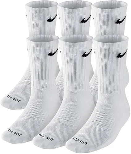 Nike Crew Socks (6 Pair) (US, Alpha, Large, Regular, Regular, Dri-Fit White)