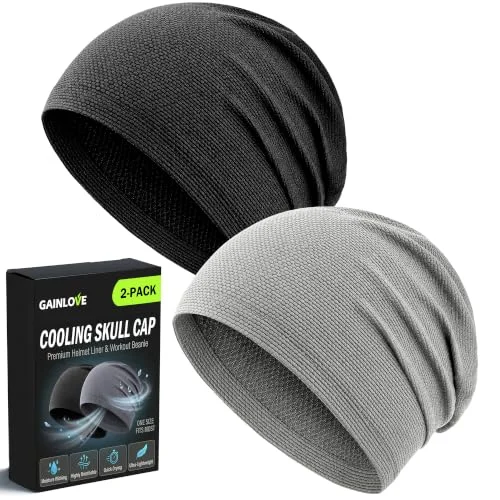 Gainlove 2 Pack Cooling Skull Caps for Men & Women, Breathable 3D Mesh Sweat Wicking Running Hat for Cycling Helmet & Hard Hat Liner