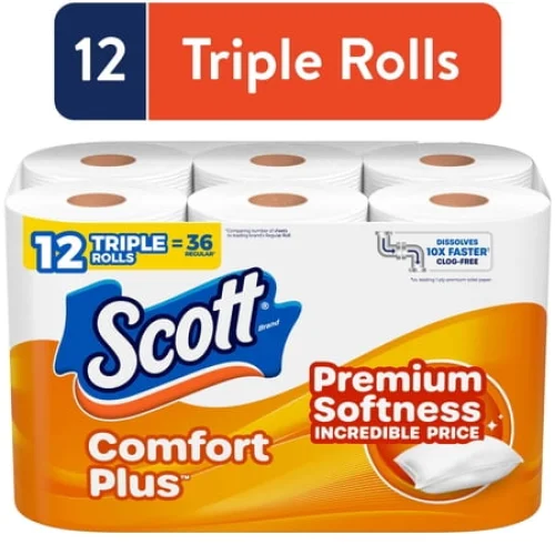 Scott Comfort Plus Toilet Paper, 12 Triple Rolls