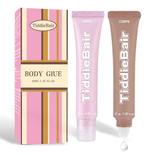 2-Pack 40ml Body Glue for Clothes - Body Adhesive Fashion Tape Alternative for Low-Cut Styles, Strapless Dresses and Work Blouses, Wedding Essentials Wedding Day Must Have
