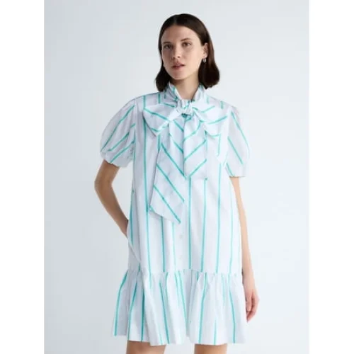 Free Assembly Women's Tie Neck Striped Cotton Mini Dress, Sizes XS-4X