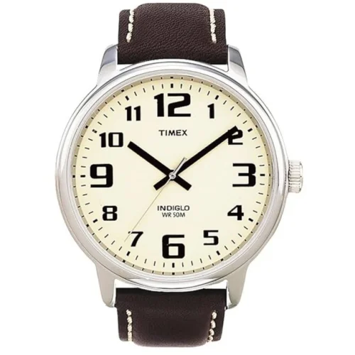 Timex Men's Watch Easy Reader Quartz Cream Dial Brown Leather Strap T282019J