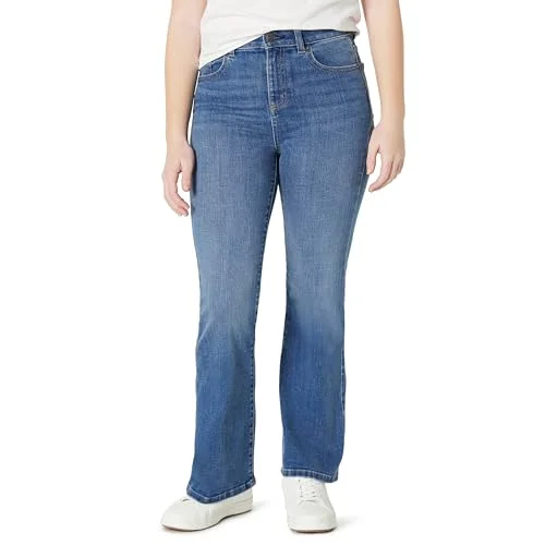 Amazon Essentials Girls' High Stretch High-Rise Flare Jeans, Classic Medium Wash, 12