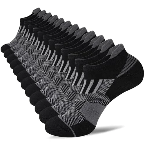 Niorasen Mens Low Cut Ankle Socks, Moisture Wicking Cotton Casual Short Socks, Breathable ＆ Comfy, 6 Pairs, Black, 15-17