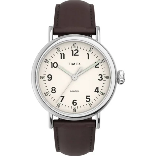 Timex Men's Watch Standard Quartz Cream Dial Black Leather Strap TW2V27800