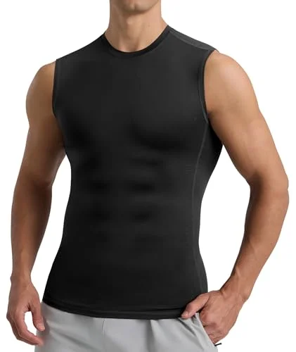 BOOJO Compression Shirt Men - Sleeveless Tee Tank Top Workout Running Quick Dry Base Layer Undershirts for Athletic Gym