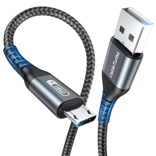 CableTurbo Short Micro USB Cable[2Pack 1FT ],USB A to Micro USB Charging and Data Transfer Cord Compatible with Fire Tv Stick,Kindle,Power Bank,Smartphone,Tablet,Camera