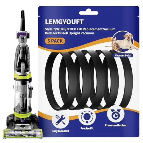 LEMGYOUFT 5-Pack for Bissell Style 7/9/10 P/N 3031120 Vacuum Belts Fits PowerForce Helix CleanView Swivel Rewind Pet Powerlifter Pet Hair Eraser Vacuum Cleaner 2031093 32074 3031123