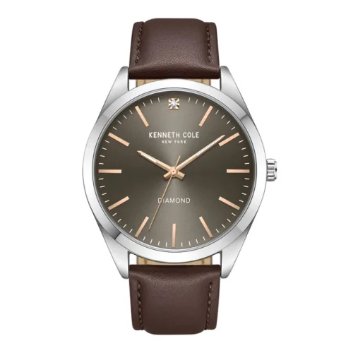 Kenneth Cole Men's Watch Diamond Grey Dial Brown Leather Strap KCWGA7002201