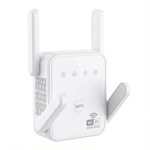 1200Mbps WiFi Extender Signal Booster for Home, Dual Band 5GHz/2.4GHz Wireless Internet Repeater with 4 External Antennas, Covers Up to 3600 Sq.ft & Supports 80 Devices, AP Mode with Ethernet Port