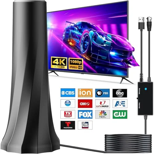 2026 Upgraded TV Antenna for Smart TV, Digital Antenna for Local Channels, 3200+ Miles Range TV Antenna Indoor with 360&deg; Signal Strongest Booster, Supports 1080P 4K 8K Reception HD 16.45FT Cable