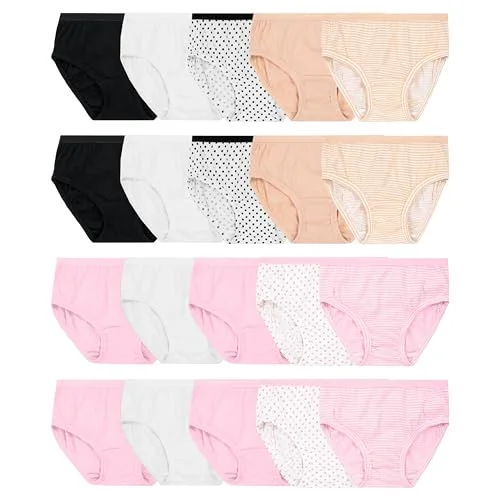 Fruit of the Loom Girls' Tag Free Cotton Brief Underwear Multipacks, Brief-20 Pack-Black/Pink/Grey, 12