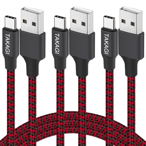 USB to USB C Cable (3Pack 6ft) USB A to Type C Cable Fast Charging Nylon Braided Data Sync Transfer Cord USB C Charger for iPhone 17 Pro Max/17 Air/16e/16 15 Pro/15 Plus/Galaxy S20 S10 Note 20(Red)