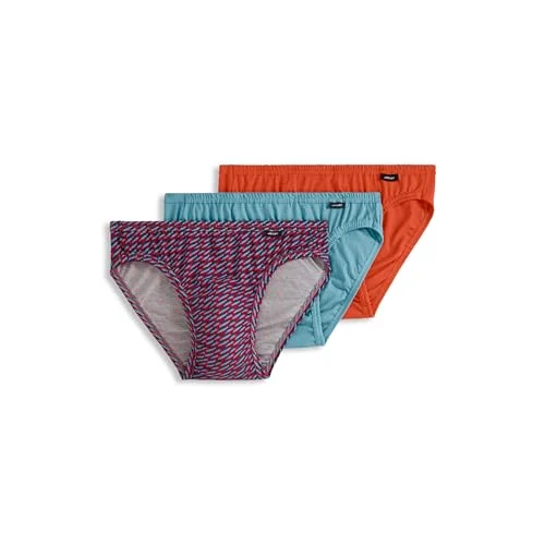 Jockey Elance Bikini- 3 Pack - 100% Cotton Underwear for Men, Autumn Leaf/Duet Geo/Cove, L