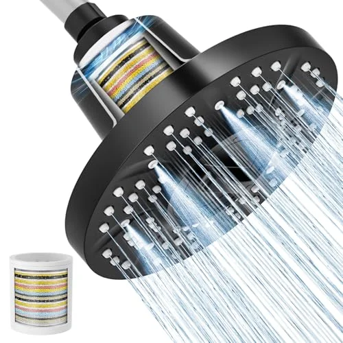 SR SUN RISE Filtered Shower Head with Filters, 20-Stage Shower Head Filter for Hard Water, High Pressure Showerhead with Easy-Replace Cartridge to Remove Chlorine & Heavy Metals (7-Inch, Black)