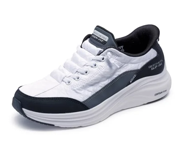 Skechers Women's Contour Foam Hands Free Slip-Ins, White/Black, 9.5W