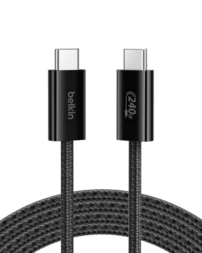 Belkin USB C to USB C Cable, 6.6ft, 240W - Type C Charger, iPhone Charger Cord, Soft, Braided, Flexible for iPhone 17, Galaxy S25, Pixel 10, MacBook, Chromebook, iPad Pro, Switch Steam Deck &ndash; Black