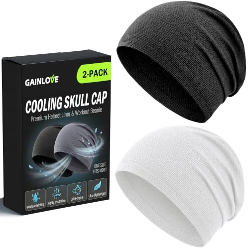 Gainlove 2 Pack Cooling Skull Caps for Men & Women, Breathable 3D Mesh Sweat Wicking Running Hat for Cycling Helmet & Hard Hat Liner