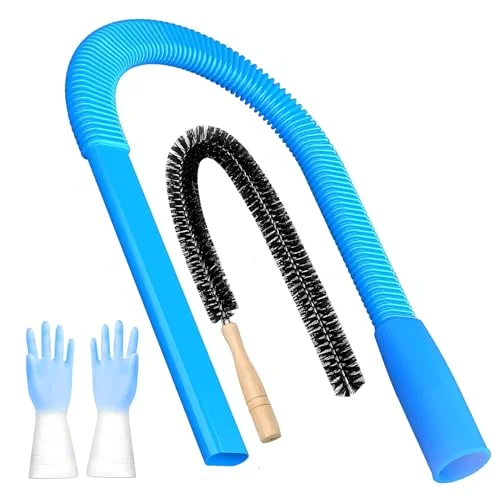 3 Pieces Dryer Vent Cleaner Kit: Vacuum Hose With Brush & Gloves Fits for Vacuums Cleaner, Refrigerator Condenser Coils, Tight Spaces Behind Appliances, Deep Cleaning Tools for Clogged Ducts-Blue