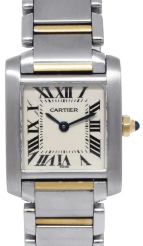 Cartier Tank Francaise Small 18k Yellow Gold/Steel Silver Dial Ladies Watch 2384
