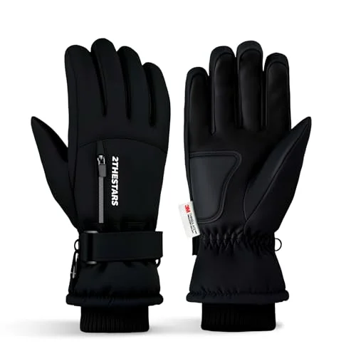 2THESTARS Winter Ski Gloves Waterproof Windproof Snow Gloves Thermal Insulated Touchscreen with Pocket for Men Women Cycling Hiking Outdoor Sports Work (Black,Large)