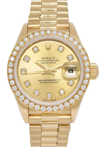 Rolex Datejust President 18k Yellow Gold Champagne Diamond 26mm Watch '86 69178
