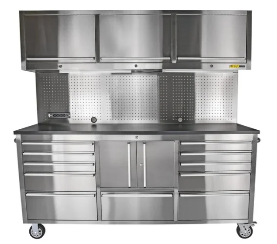 JEGS 72 in. 11-Drawer Rolling Tool Cabinet with Upper Storage [Stainless Steel]