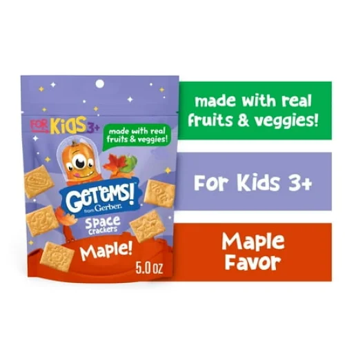 Get'ems from Gerber Maple Flavor Snack Crackers, Kids Snack Made with Real Veggies & Fruits, Iron & Vitamin E