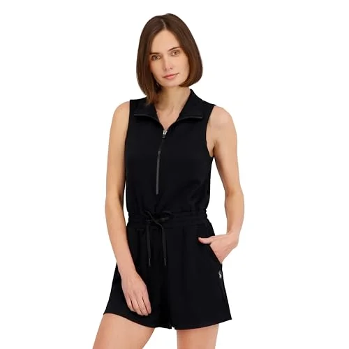 Spyder Womens Harmony Scuba Knit French Terry Sleeveless Romper, Black, Large