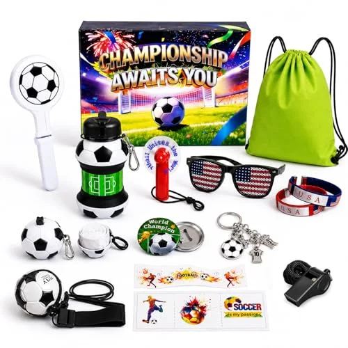 Teen Soccer Fan Gift Set, Great for Gifting During the 2026 World Cup, Collapsible Water Bottle, Handheld Fan, Drawstring Backpack, Rain Poncho & More &ndash; for School, Sports, and Match Day Viewing