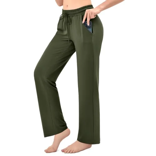 Walifrey Wide Leg Sweatpants for Women, Baggy Track Pants with Poackets Drawstring for Joggers Casual Wear(Army Green L)