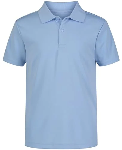 Nautica Boys' School Uniform Short Sleeve Polo Shirt, Button Closure, Moisture Wicking Performance Material, Light Blue, 14-16