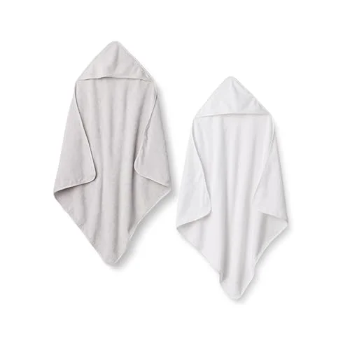 Amazon Essentials x Sofia Grainge Unisex Babies' Hooded Bath Towel, Pack of 2, Dove Grey/White, One Size