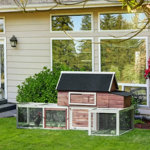 Pawhut 3-Shape Wooden Chicken Coop Poultry House Backyard w/ Large Run Egg Box
