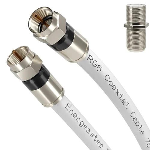 energeaster 3FT RG6 Coaxial Cable with F-Type Connector, Coax Cable Cord Extender, High Speed Internet, Indoor Broadband and Digital TV Aerial for Satellite, Antenna, DVR, VCR, HDTV, White