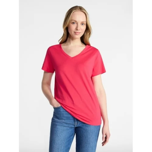 Time and Tru Women's Cotton V-Neck Tee with Short Sleeves, Sizes XS-4X