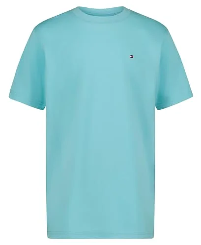Tommy Hilfiger Boys' Short Sleeve Solid Crew Neck T-Shirt, Soft, Comfortable, Relaxed Fit, Flag Amazonite, 10-12